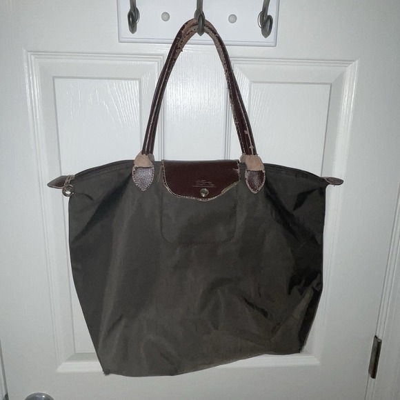 PROJECT Longchamp Le Pliage Modele Depose Brown Nylon Leather Shoulder Tote Bag - Picture 16 of 16